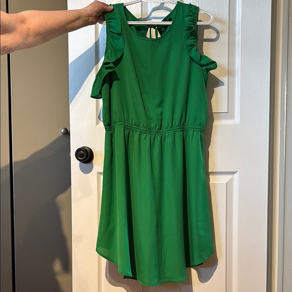Green Ruffle & Cutout Shoulder Dress
